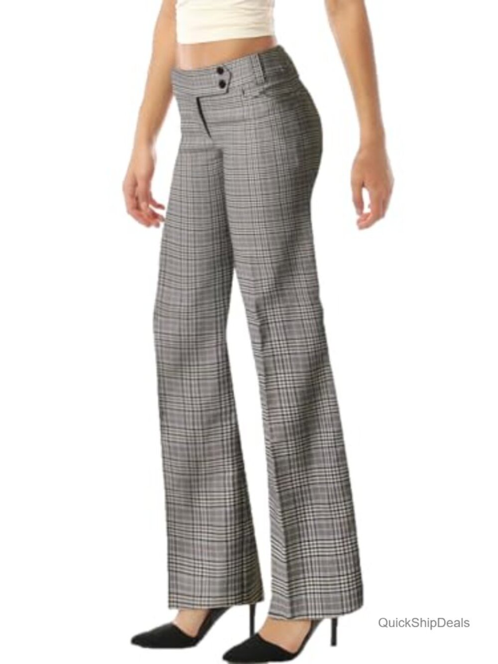 Women's Stretch Bootcut Dress Pants Work Slacks High Stretch Plaid
